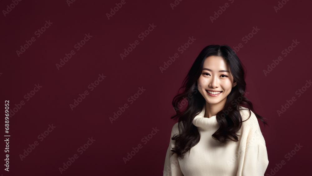 Beautiful young woman smiling isolated on studio background. Copyspace area Beautiful young woman smiling isolated on studio background. Copyspace area