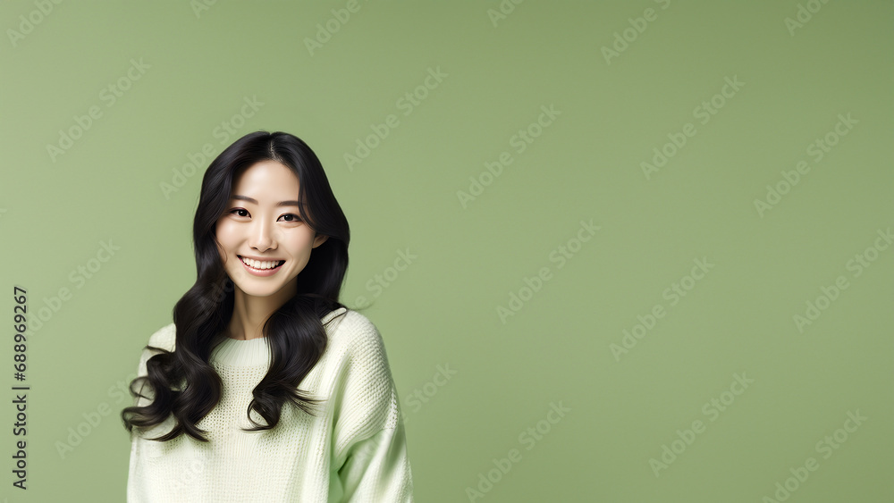 Beautiful young woman smiling isolated on studio background. Copyspace area Beautiful young woman smiling isolated on studio background. Copyspace area
