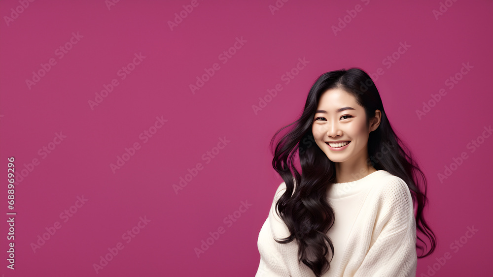 Beautiful young woman smiling isolated on studio background. Copyspace area Beautiful young woman smiling isolated on studio background. Copyspace area
