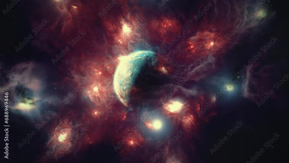 Distant Exoplanet Surrounded by a Glowing Orange and Red Nebula Distant Exoplanet Surrounded by a Glowing Orange and Red Nebula