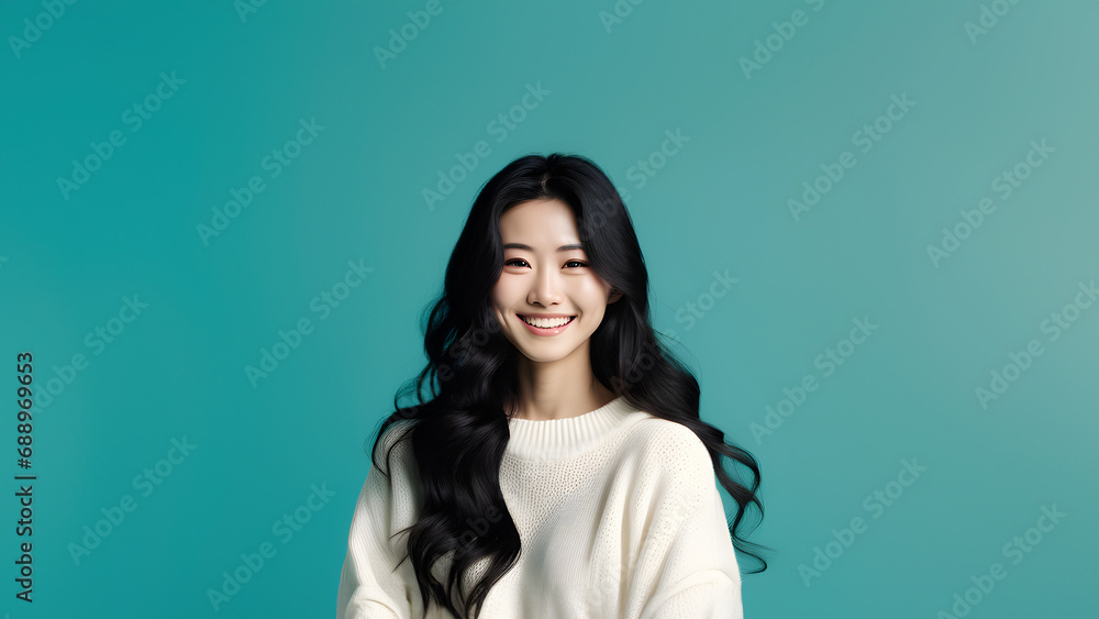 Beautiful young woman smiling isolated on studio background. Copyspace area Beautiful young woman smiling isolated on studio background. Copyspace area
