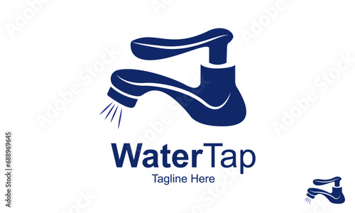Water Tap Logo Design Template. Modern Faucet With Water. photo