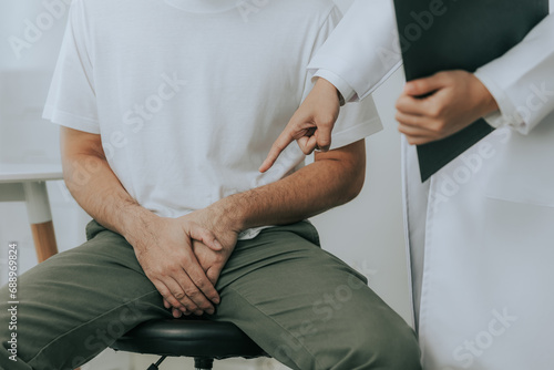 A doctor is counseling a young male patient about prostate cancer and venereal disease  including male sexual dysfunction. Prostate cancer concept
