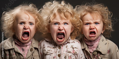 Triplets, baby girls toddler misbehaving and Got scolded and cried
