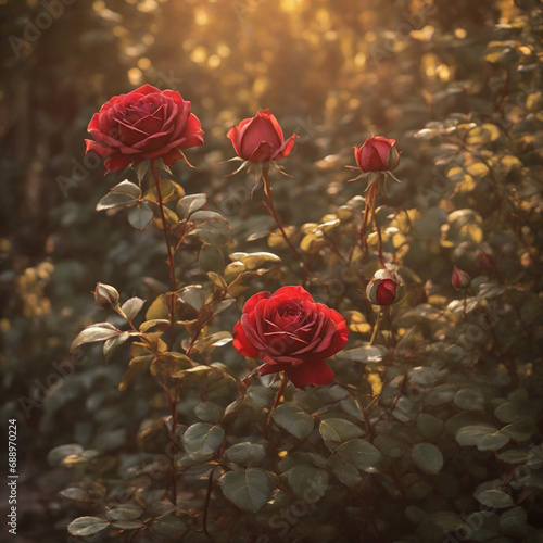 bouquet of roses in the garden Nature's Symphony in Deep Red and Golden Rays