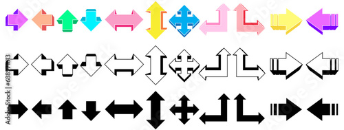 set  trendy Directions Arrow Navigation sign icon design vector illustration
