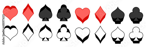 set collection trendy playing card suit icon symbol. Hearts, Spades, Diamonds, Clubs design vector illustration
