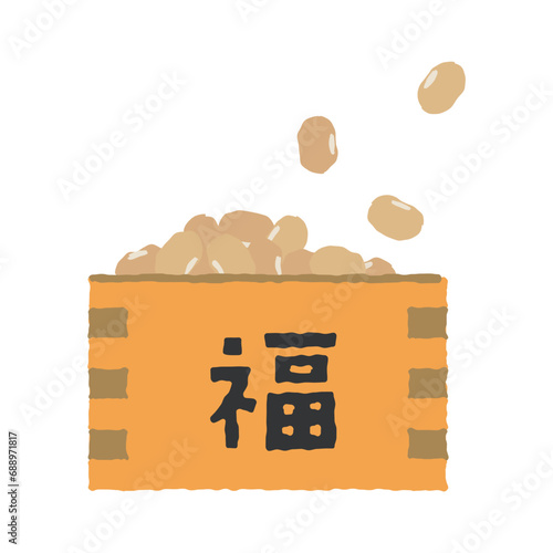 節分　枡に入った豆　イラスト素材
