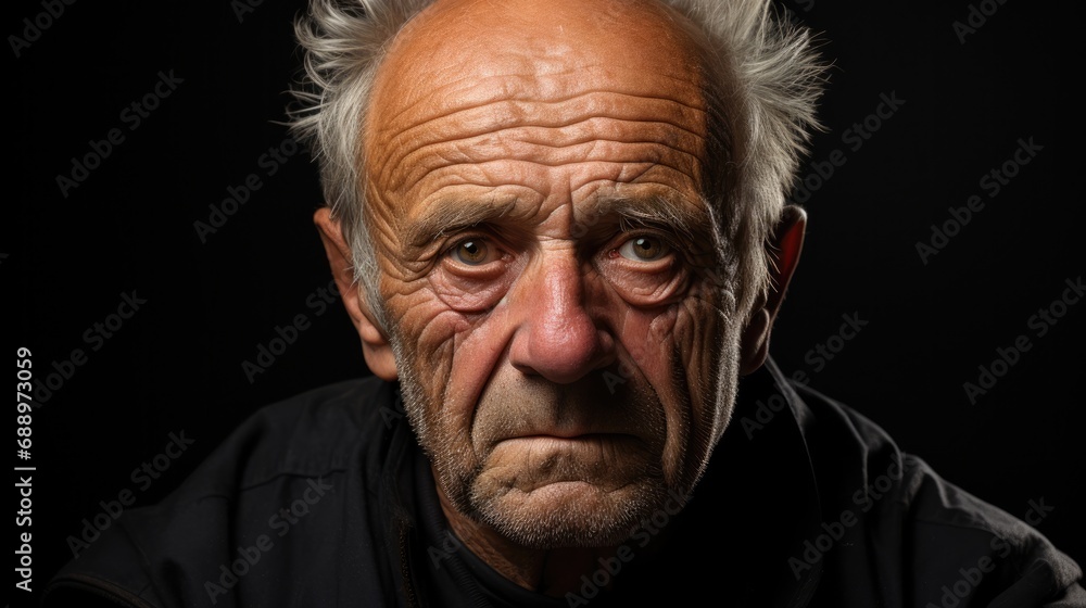 Elderly caucasian man looking at camera with sad look on black background Elderly caucasian man looking at camera with sad look on black background