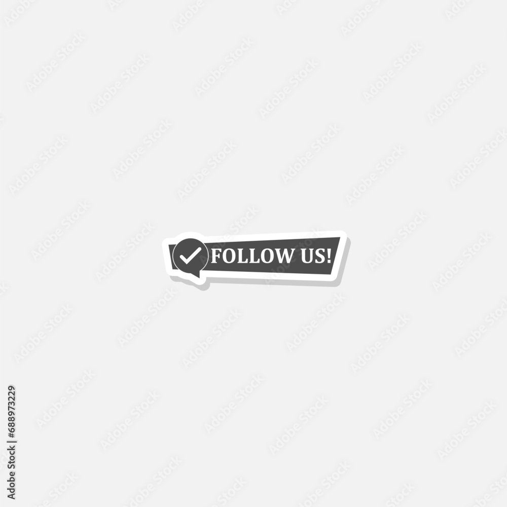 Follow us banner icon sticker isolated on gray background