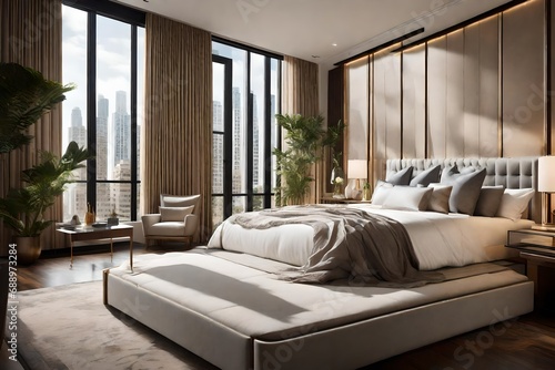 modern living room,Luxurious new bedroom with large over sized windows  © Mehram