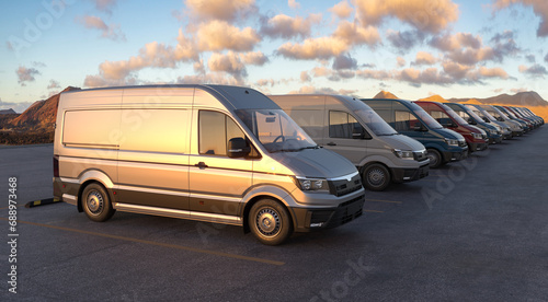 Obraz na płótnie row of generic cargo vans in the parking lot w salonie