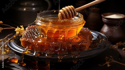 Close-up of a refreshing and delicious tea drink with honey