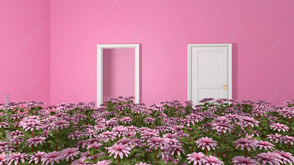 Fototapeta premium Flower in the room. 3D illustration, 3D rendering 
