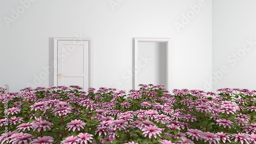 Background rendering with 3d podium and wall scene abstract background. 3D illustration, 3D rendering © wichuda