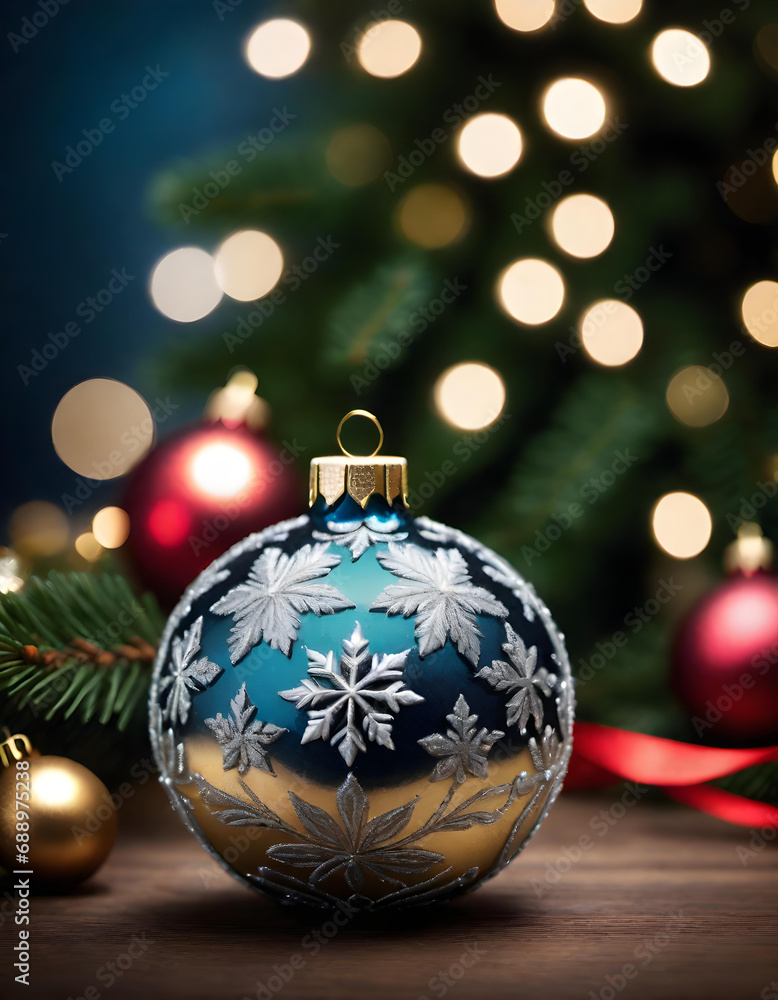 beautiful christmas tree ball with snow flake ornament. generative ai beautiful christmas tree ball with snow flake ornament. generative ai