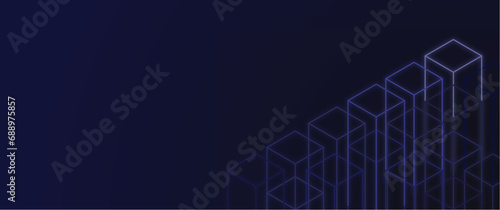 modern glowing isometric building shape look alike with large copy space, for background, banner, presentation