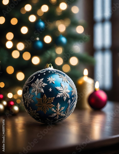 beautiful christmas tree ball with snow flake ornament. generative ai