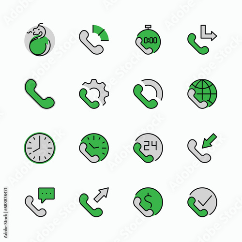 Set of Phone vector line icons. It contains the symbols of incoming, outgoing, missed calls, global call and round the clock online support and much more. Editable Stroke. 32x32 pixels.