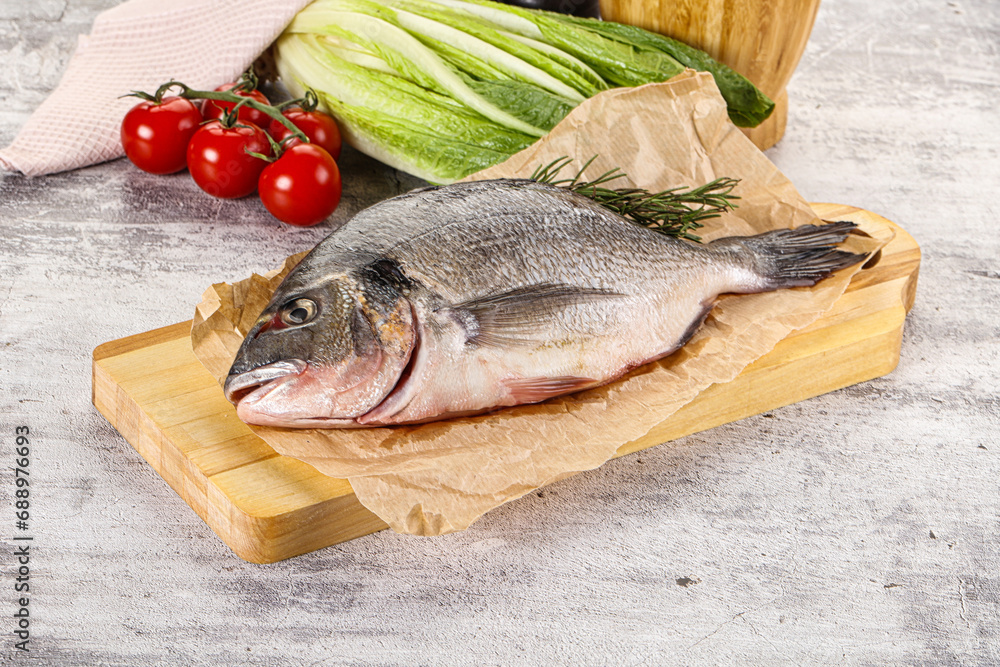 Raw dorada fish served rosemary