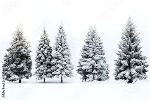 Set of photos of pine trees, colorful, big trees, white background, illustrations © kop
