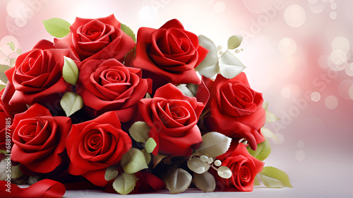 Luxury bouquet made of red roses in flower shop Valentines Bouquet of red roses bouquet of blossoming dark red roses red rose wedding love background with space for text generative ai