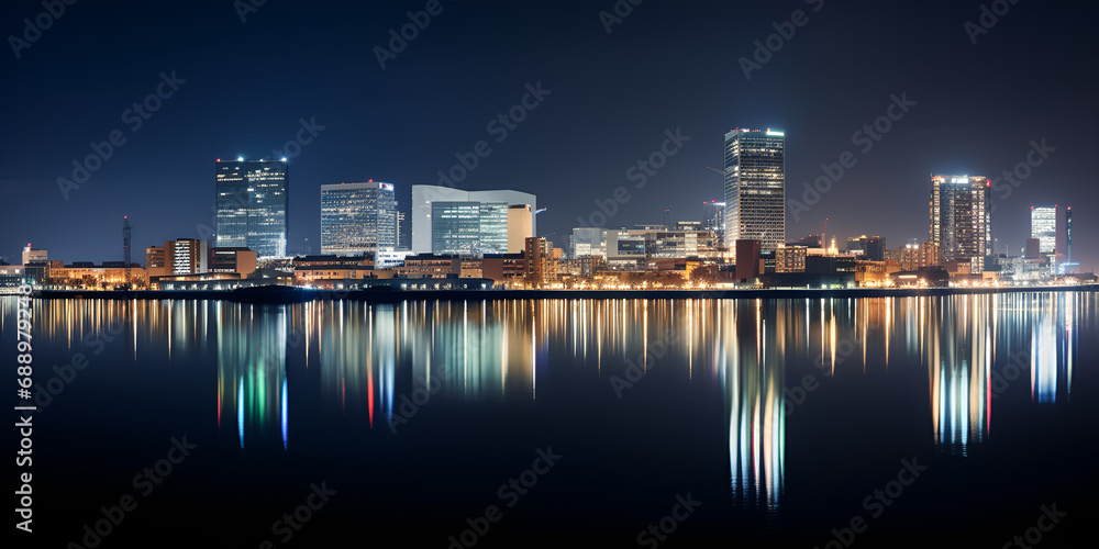 Cityscape of Rotterdam with Reflection in the Water

