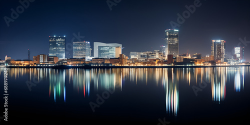 Cityscape of Rotterdam with Reflection in the Water