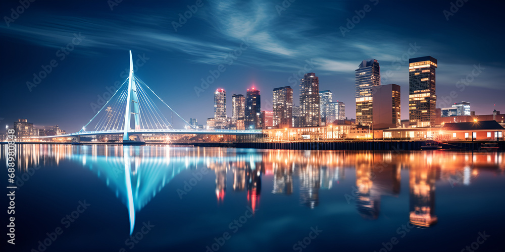 Impressive Cityscape Drawing: Rotterdam River Reflection

