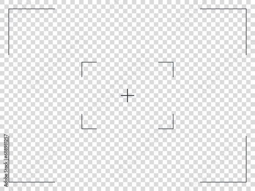 Photo camera frame cross viewfinder template. Vector illustration with rec, time, battery.