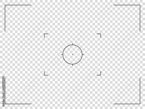 Photo camera frame cross viewfinder template. Vector illustration with rec, time, battery. photo