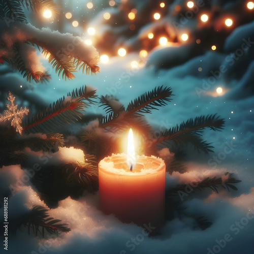 Generative AI Winter Christmas candle with snow