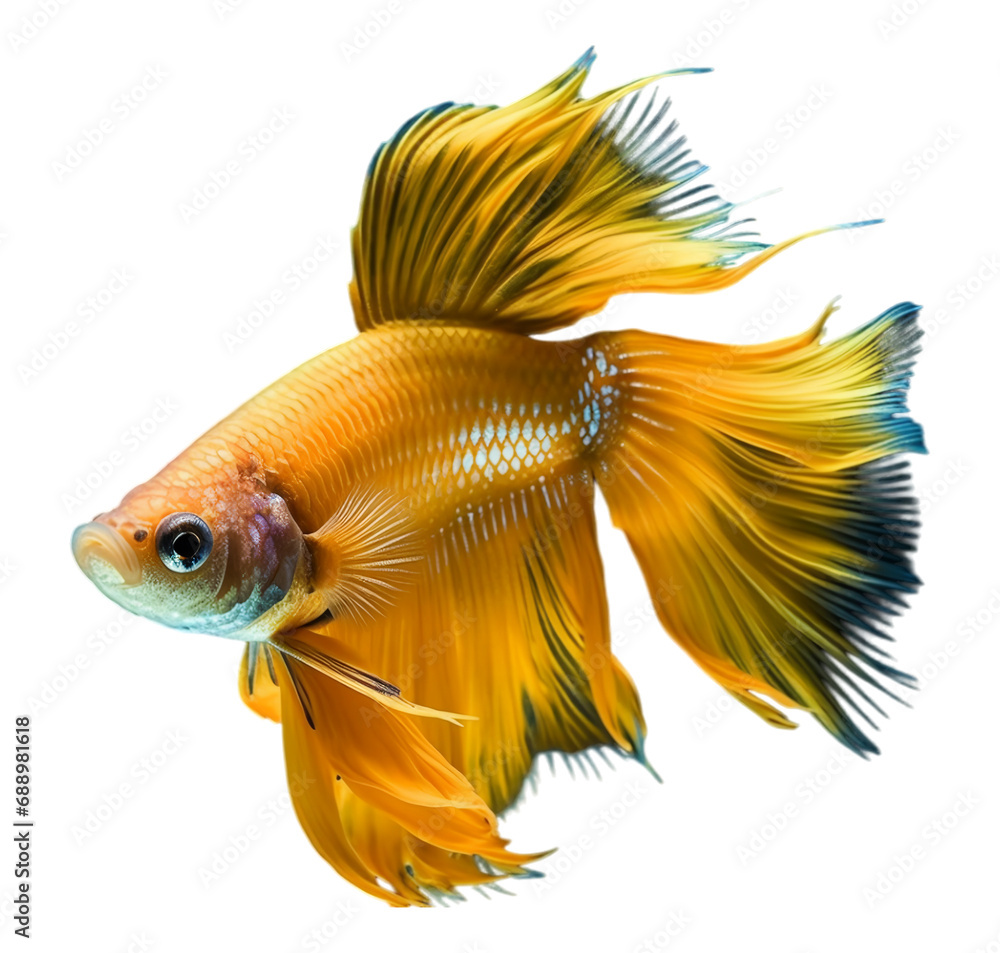 Fototapeta premium portrait of a betta fish with a beautiful tail, generated ai