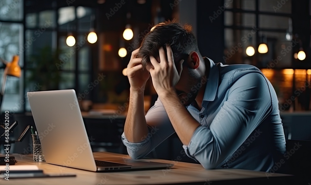 A Focused Man Engrossed in Work on His Laptop A Focused Man Engrossed in Work on His Laptop