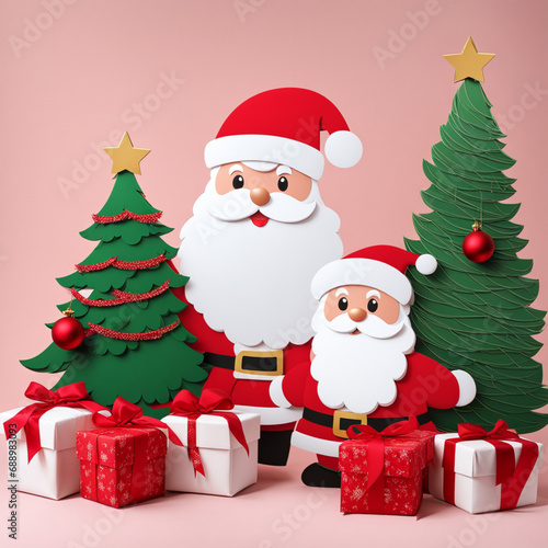 Santa decorations made of paper, santa claus with gifts, GenerativeAI © nana