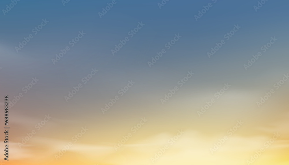 Sky Blue Cloud Background,Horizon Clear Spring Sky by the beach,Vector beautiful landscape nature yellow sunrise in morning,Backdrop Banner Summer panorama orange sunset sky,clouds over sea in evening