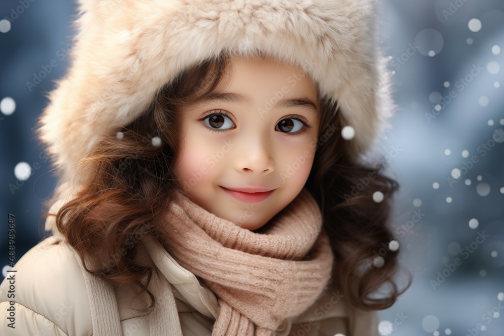 Happy Japanese Girl on a Light Background in the Christmas Spirit Happy Japanese Girl on a Light Background in the Christmas Spirit