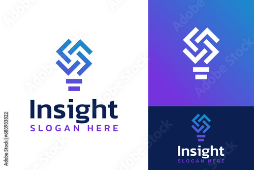 Simple Code Bulb Lamp Think Insight Innovation Digital Solution Logo Design Branding Template
