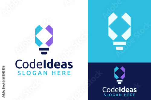 Creative Code Ideas Bulb Lamp Innovation Insight Invention Logo Design Branding Template