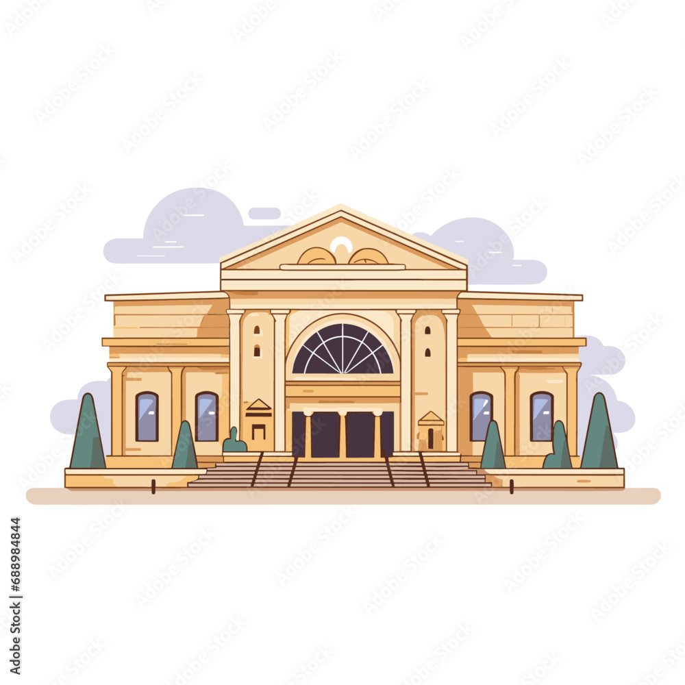 Fototapeta premium Realistic Vector Illustration of Museum Building Facade in Flat Color and Kid Friendly Style On White Background