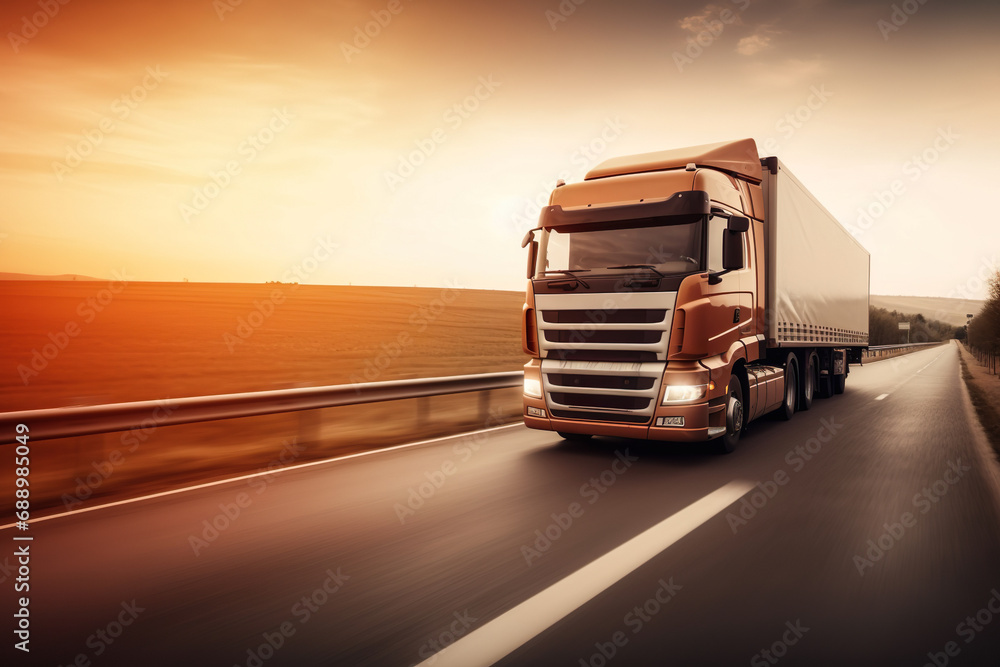 Truck On The Road With Motion Blur Background Concept Of Fast Driving - Generative AI