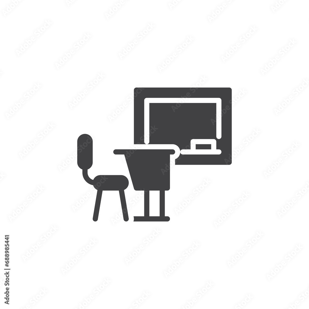 Classroom with desk chair and blackboard vector icon Classroom with desk chair and blackboard vector icon