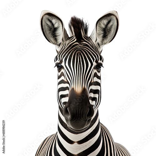 Zebra photograph isolated on white background