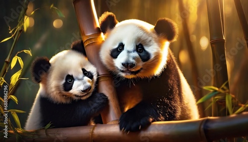 Panda Close-up Shot on Bamboo Tree