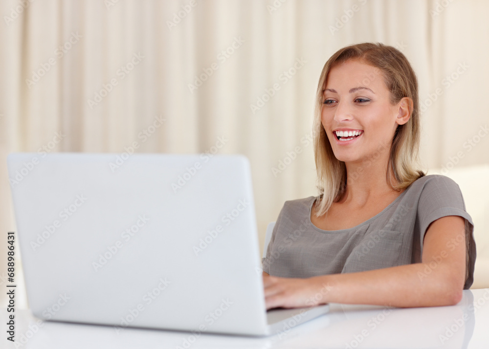 Woman, laptop and happy for remote work from home, ideas and thinking with freelance copywriting job. Girl, computer and entrepreneur with planning, schedule and brainstorming with reading in house Woman, laptop and happy for remote work from home, ideas and thinking with freelance copywriting job. Girl, computer and entrepreneur with planning, schedule and brainstorming with reading in house