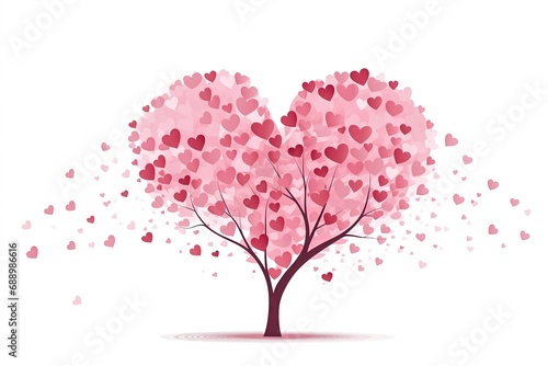 valentines day / wedding /marriage / love background illustration of a heart shaped tree with pink heart shaped leaves and foliage