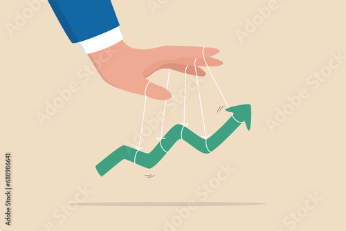 Financial growth, profit increase or earning capital gain, growing investment or market domination or improvement concept, businessman investor hand manage increasing green graph up rising.