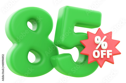 85 percent off sale discount - 3d number percent render