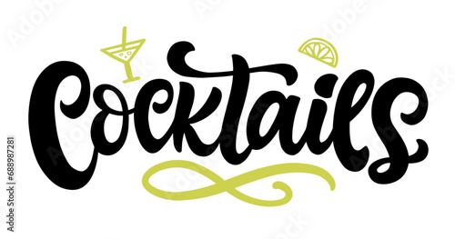 Cocktails vector logo badge hand written lettering