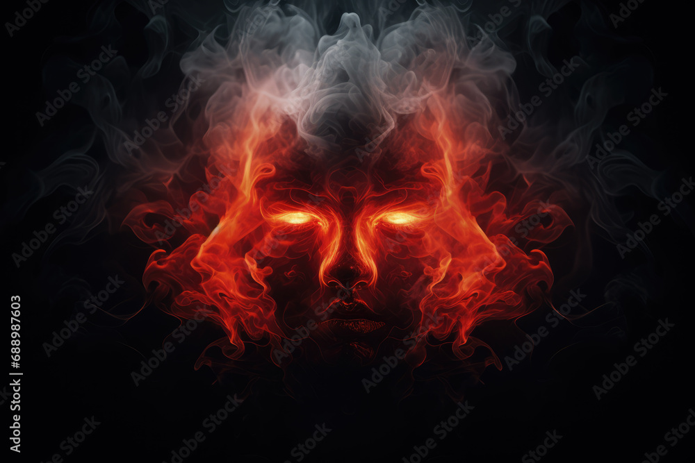 Spectral Inferno: Abstract Face in Smoke and Flames, A Ghostly Devil's Logo Element Spectral Inferno: Abstract Face in Smoke and Flames, A Ghostly Devil's Logo Element